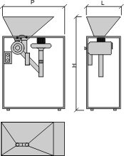 Planta, elevação e vista lateral da descascadeira de soja Planta, elevação e vista lateral da descascadeira de soja
